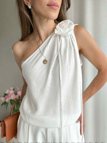 Bluzka Flower biel len+bawełna