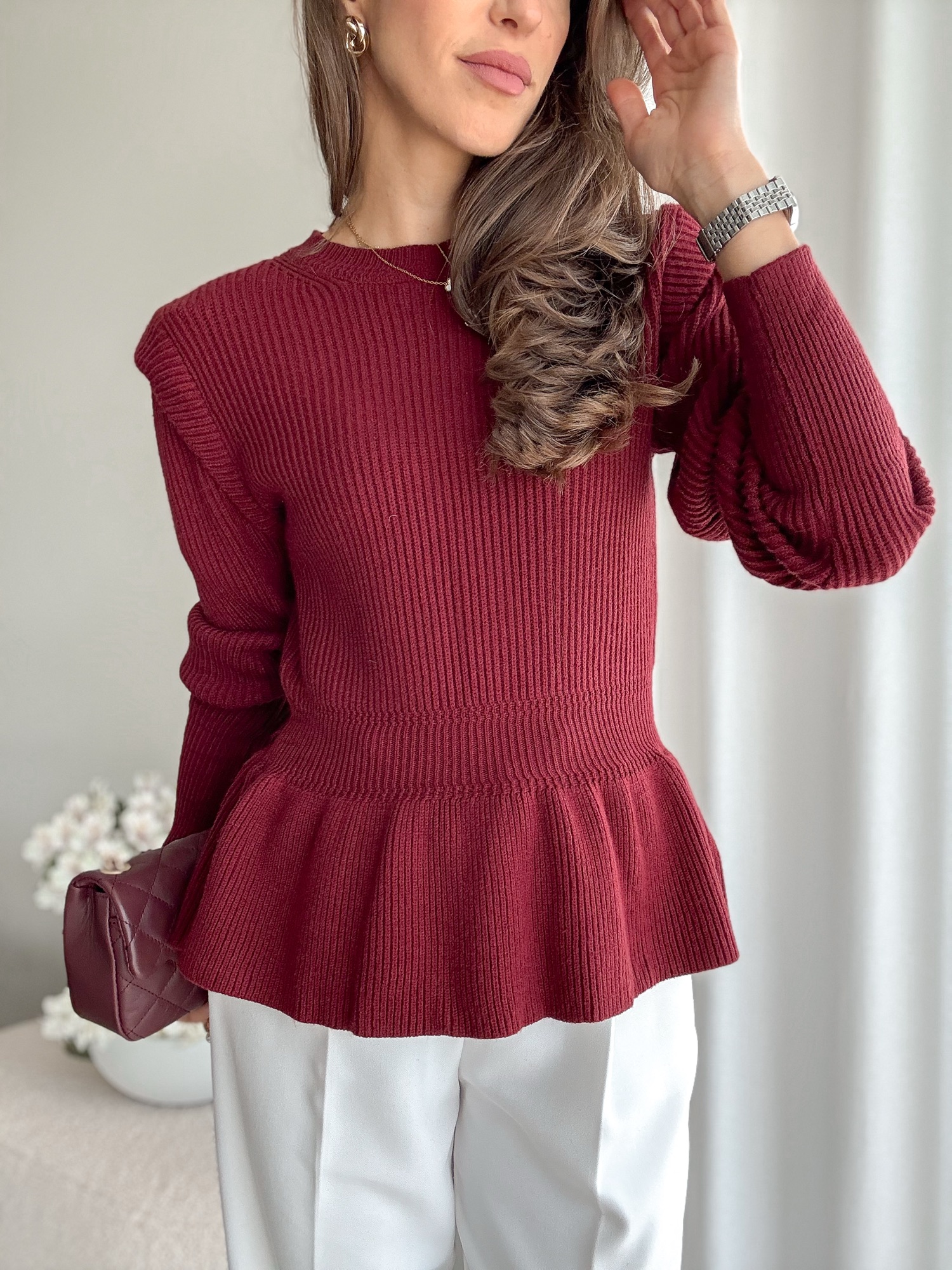Sweter z baskinką burgund - obrazek 3