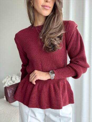 Sweter z baskinką burgund