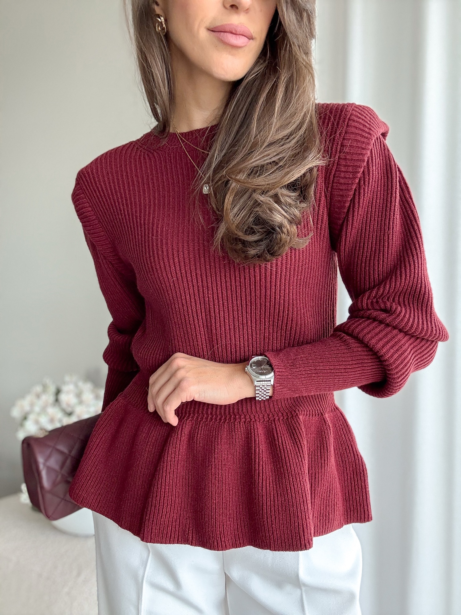 Sweter z baskinką burgund - obrazek 2