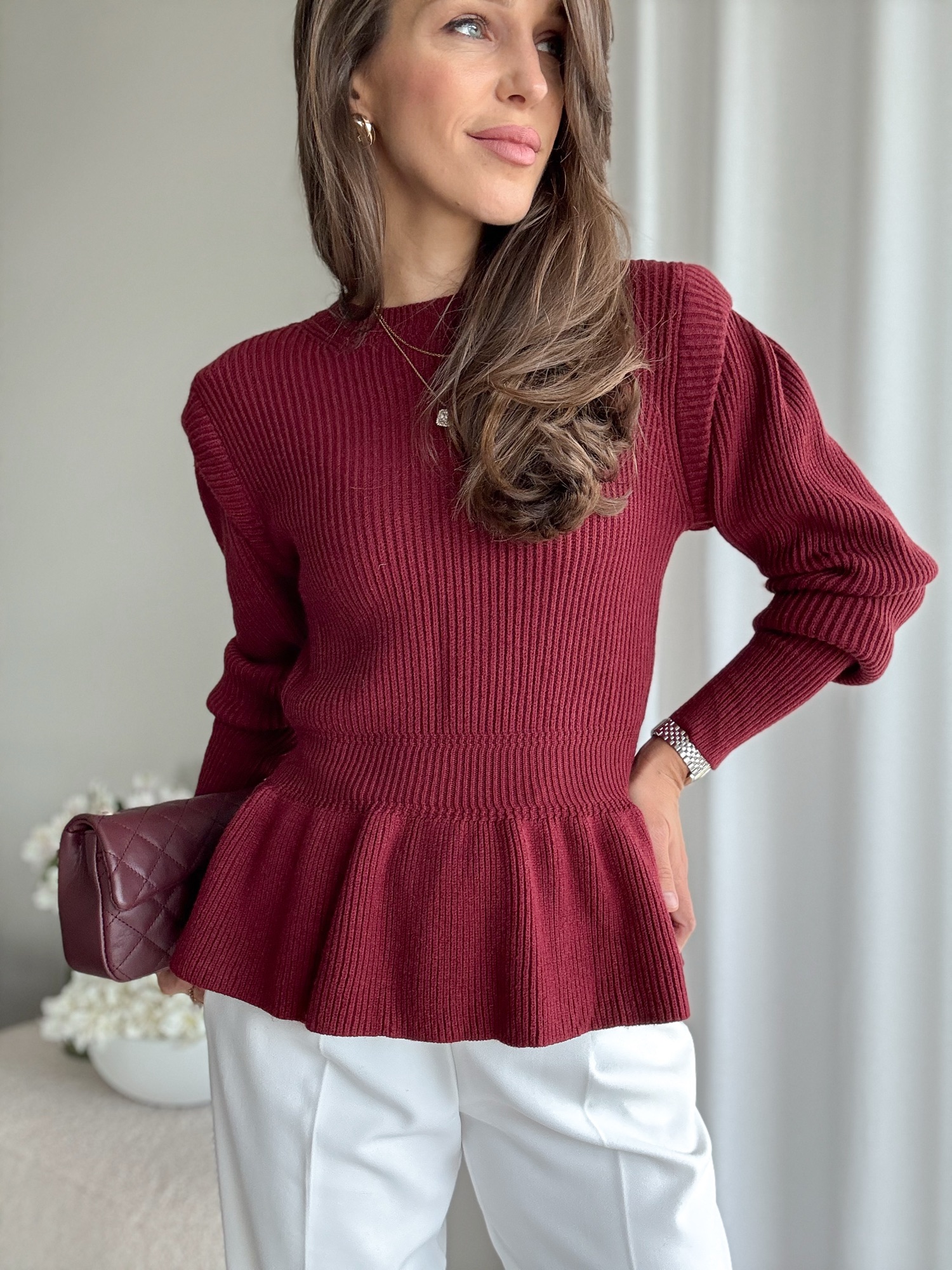 Sweter z baskinką burgund - obrazek 5