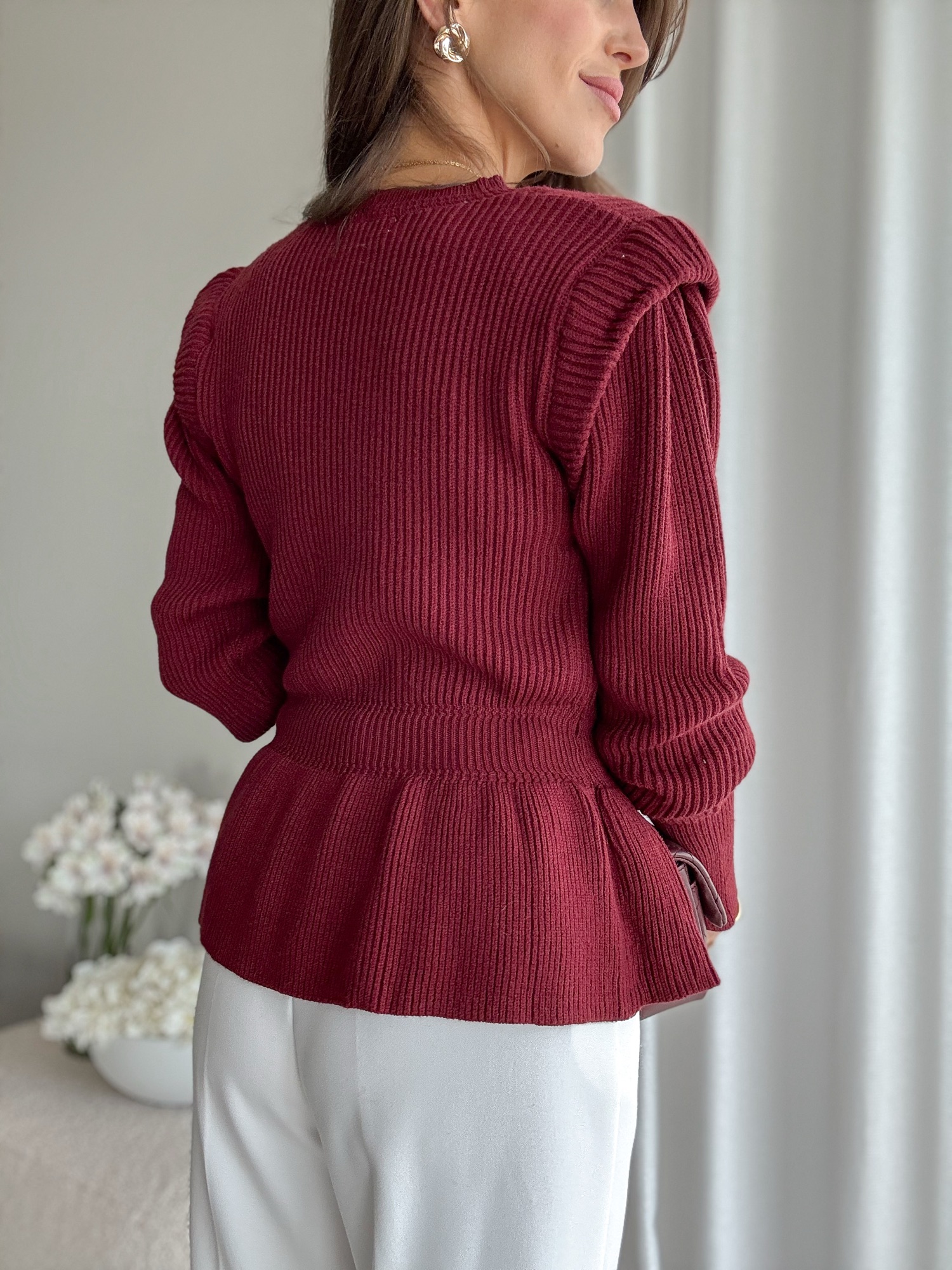 Sweter z baskinką burgund - obrazek 4