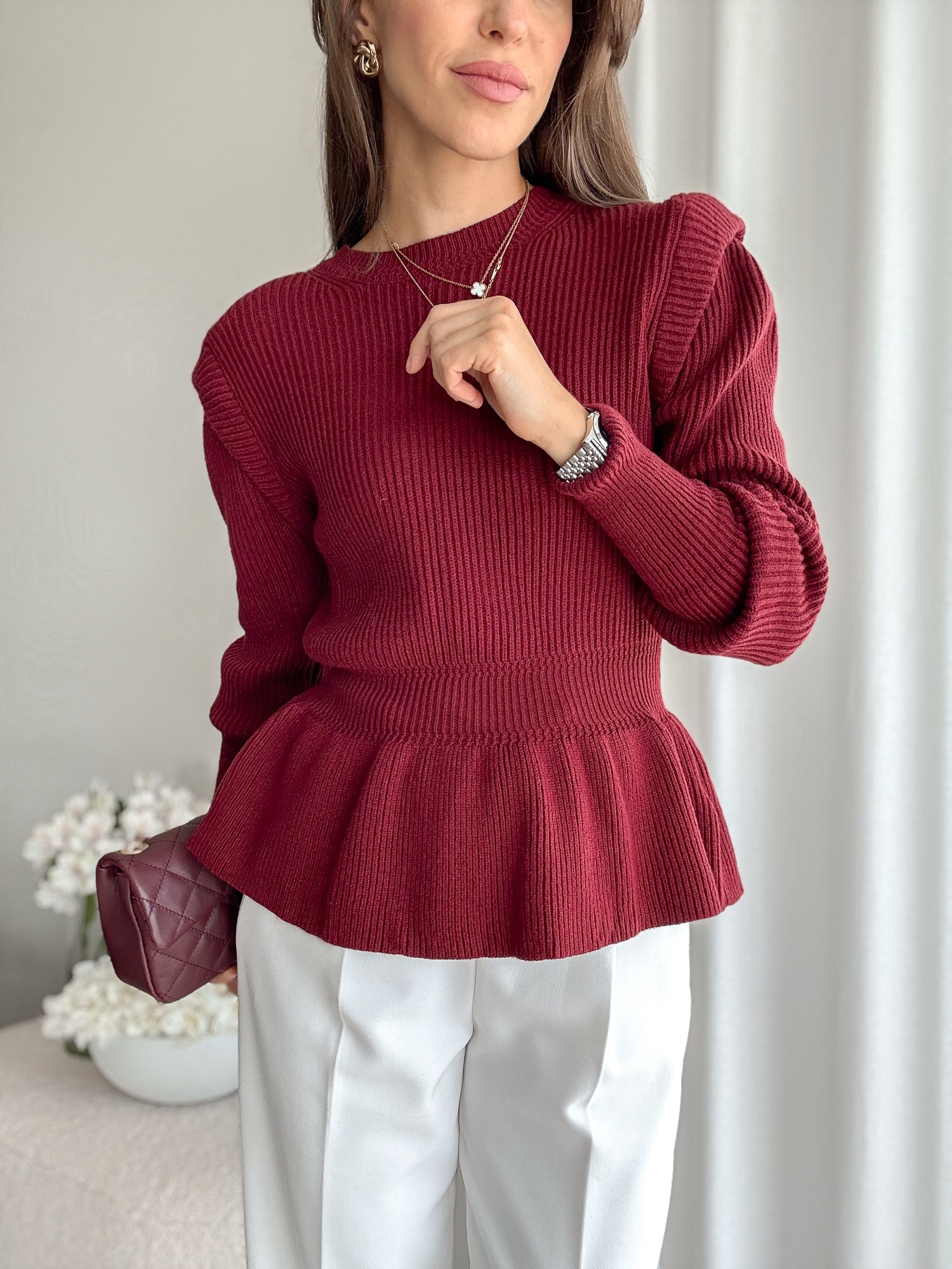 Sweter z baskinką burgund - obrazek 8