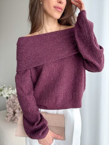 Sweter Plum z odkrytymi ramionami