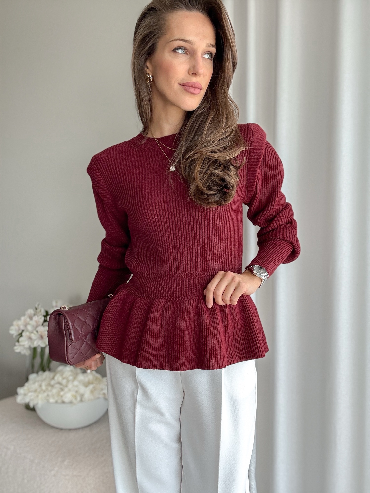 Sweter z baskinką burgund - obrazek 7