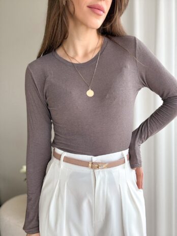 Bluzka Second Skin z kaszmirem – brąz