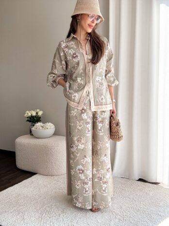 Komplet Blush – szałwia – len+wiskoza