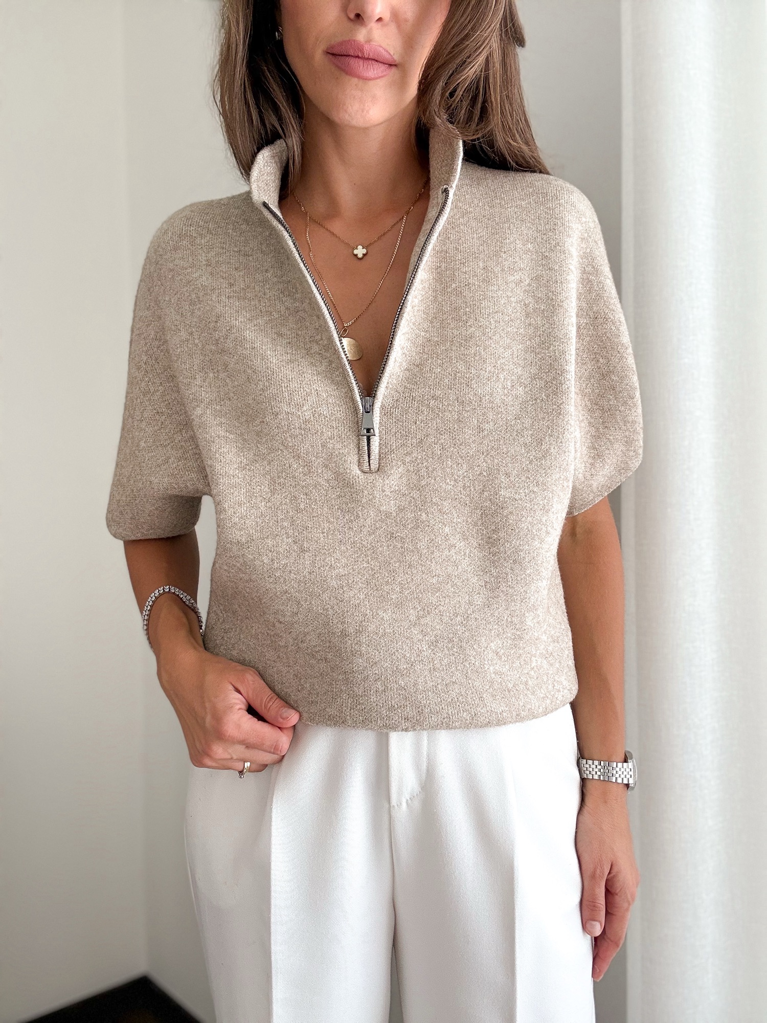 Dzianinowa bluzka Zipper taupe - obrazek 11