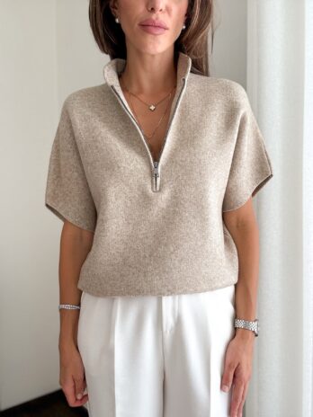 Dzianinowa bluzka Zipper taupe