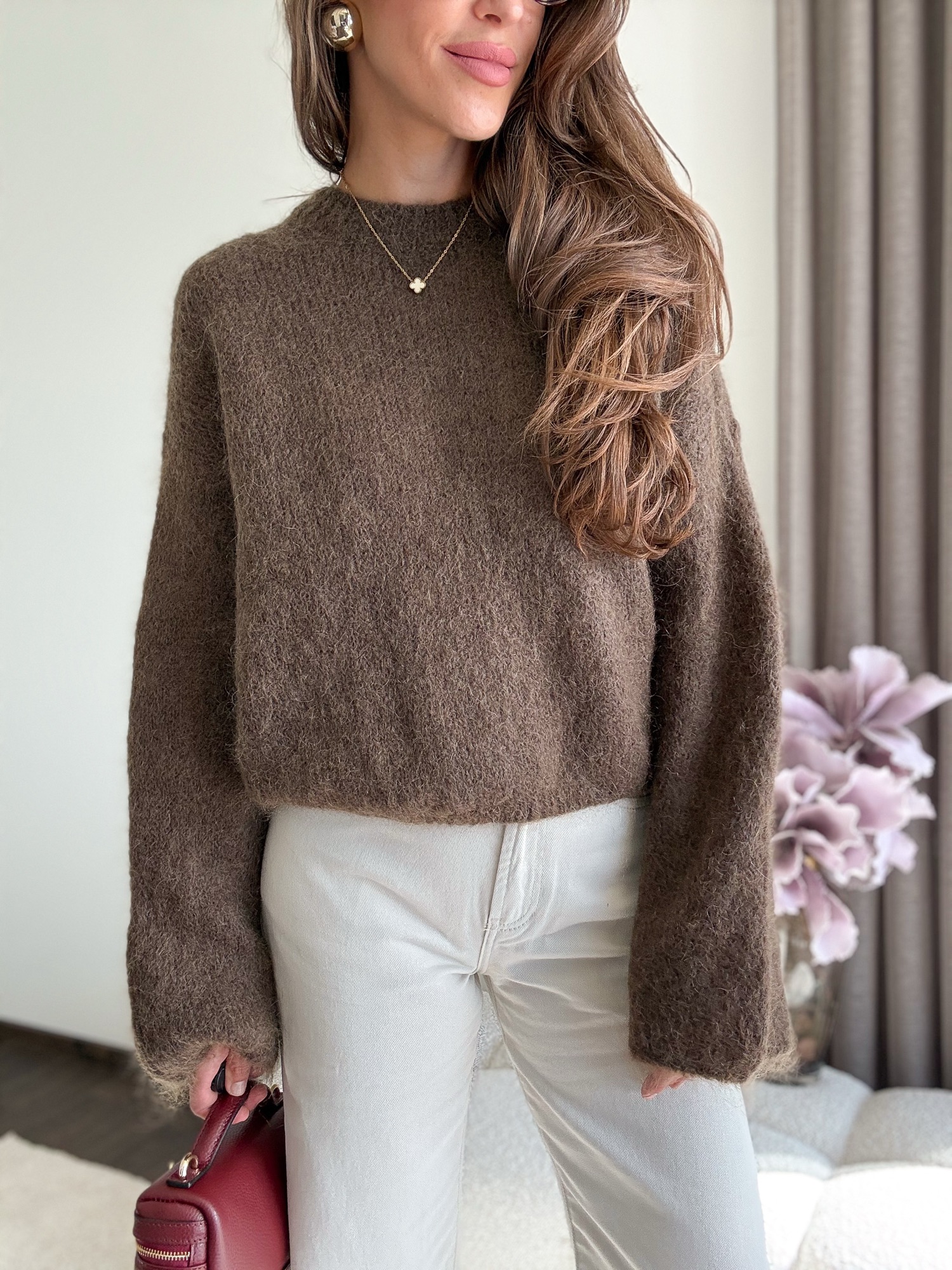 Sweter Lusi 50% kid moher - czekolada - obrazek 3