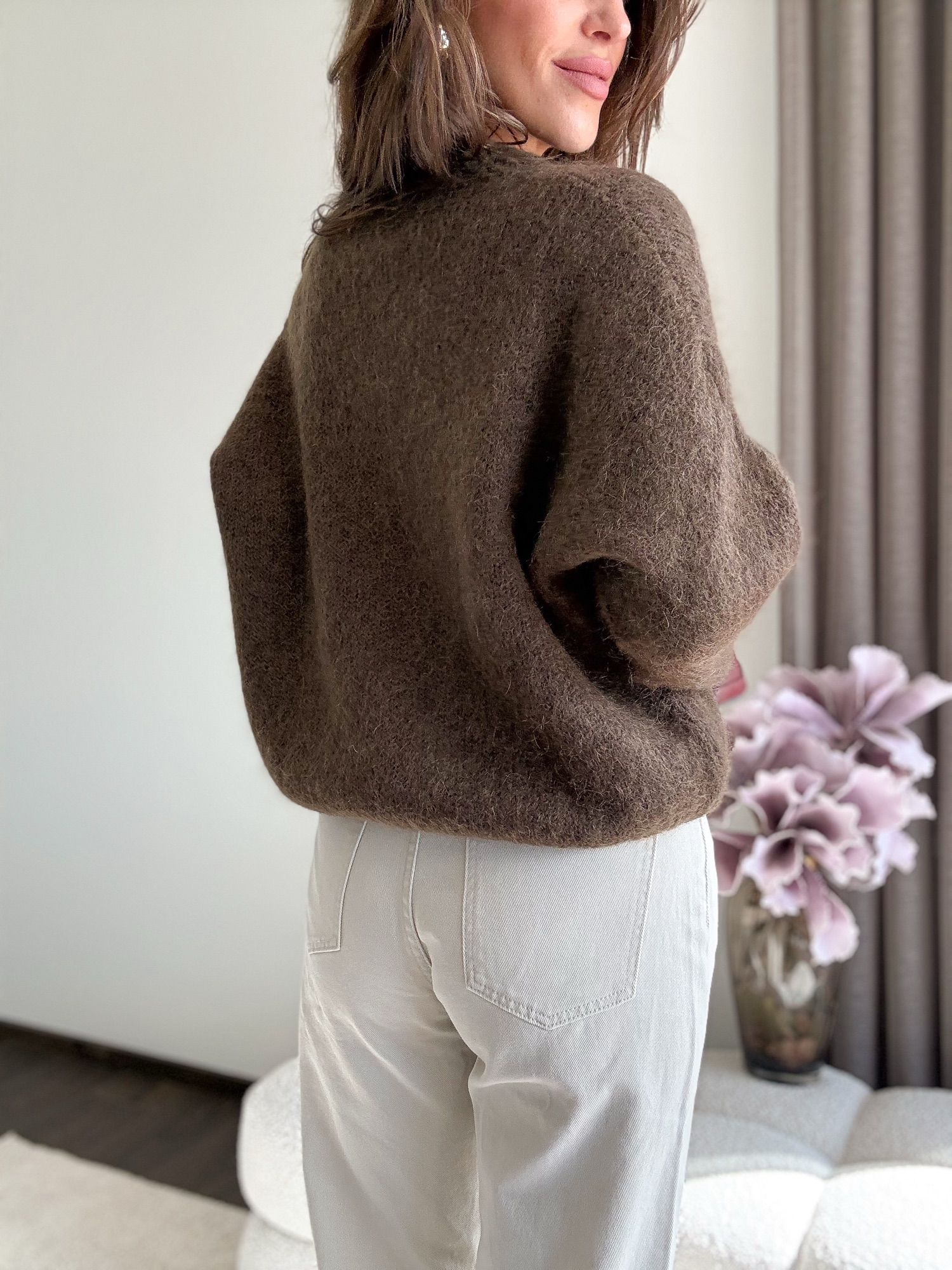 Sweter Lusi 50% kid moher - czekolada - obrazek 5