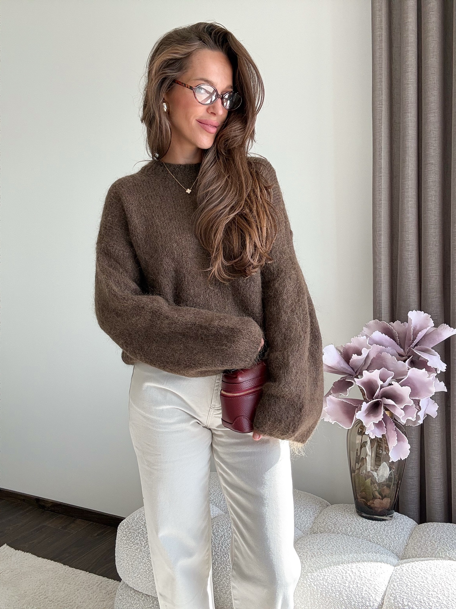 Sweter Lusi 50% kid moher - czekolada - obrazek 2