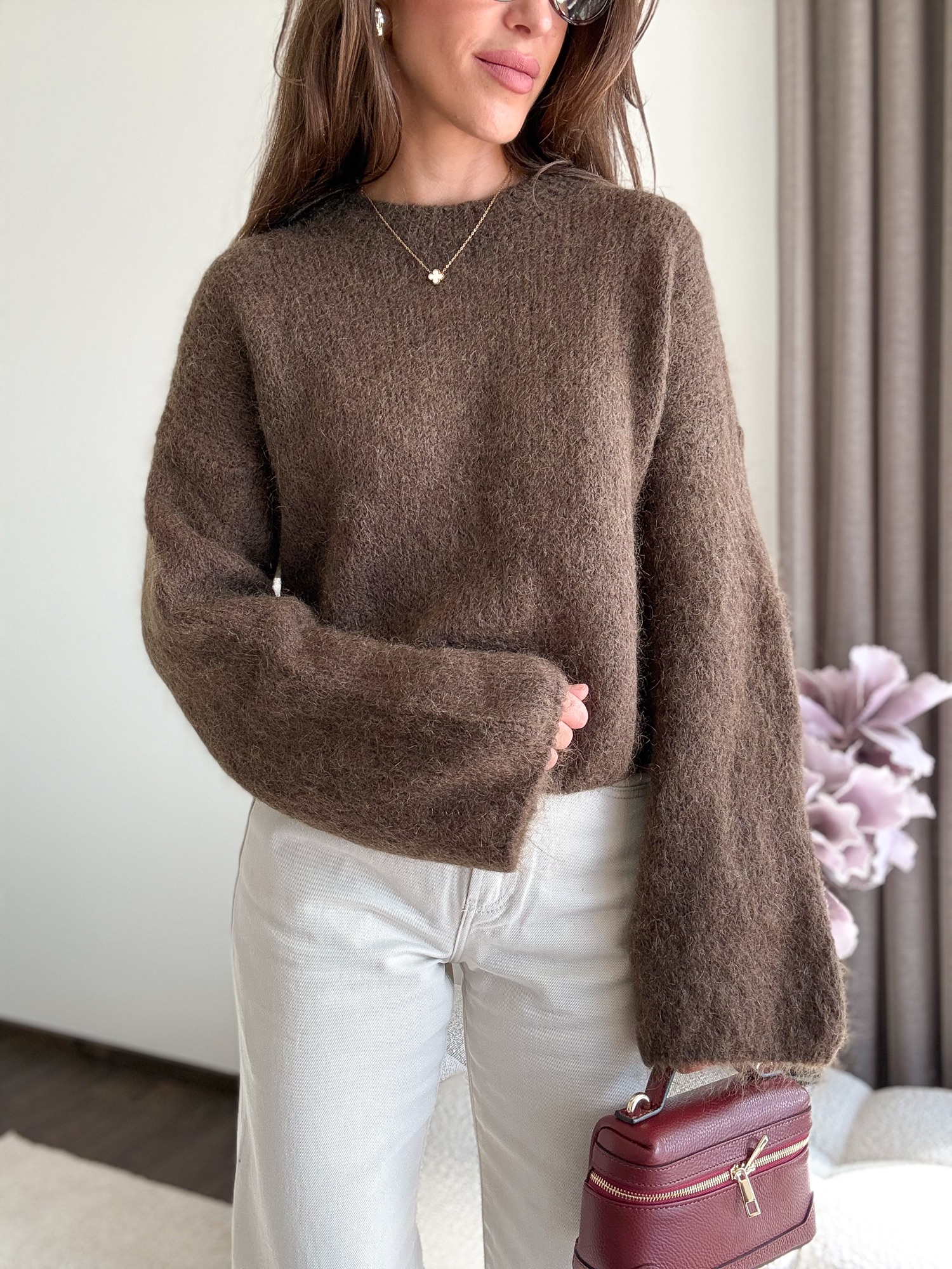 Sweter Lusi 50% kid moher - czekolada - obrazek 6