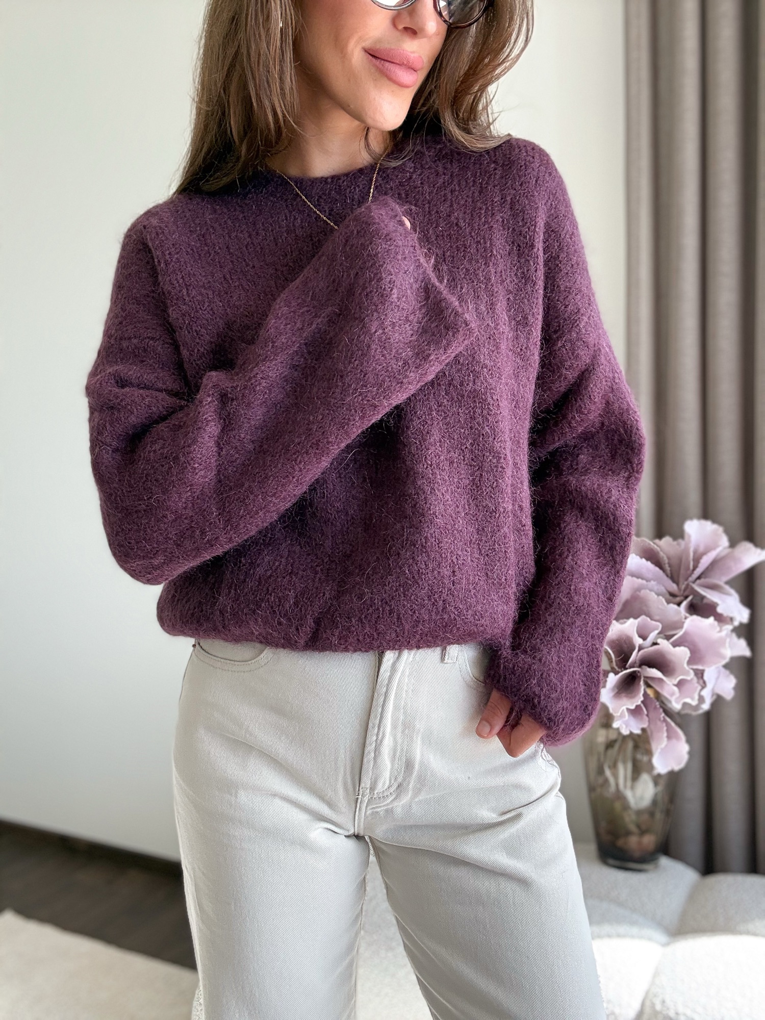 Sweter Lusi 50% kid moher - śliwka - obrazek 5