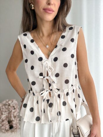 Bluzka w kropki Dolly 100% len – ecru