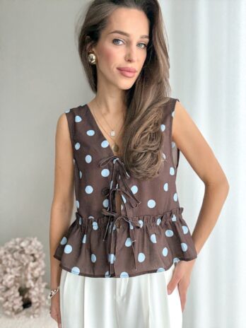 Bluzka w kropki Dolly 100% len – brąz
