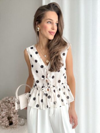 Bluzka w kropki Dolly 100% len – ecru