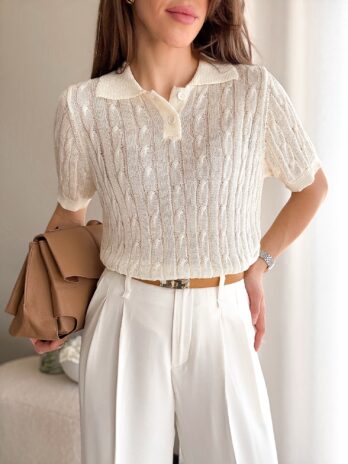 Koszulka Polo warkocz – ecru