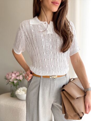 Koszulka Polo warkocz – biel