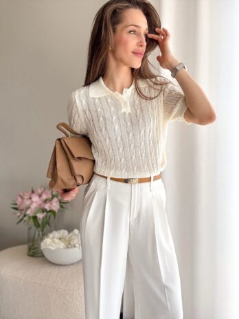 Koszulka Polo warkocz – ecru