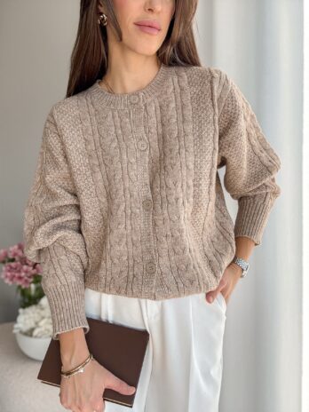 Kardigan Sofia beż – wełna+wiskoza