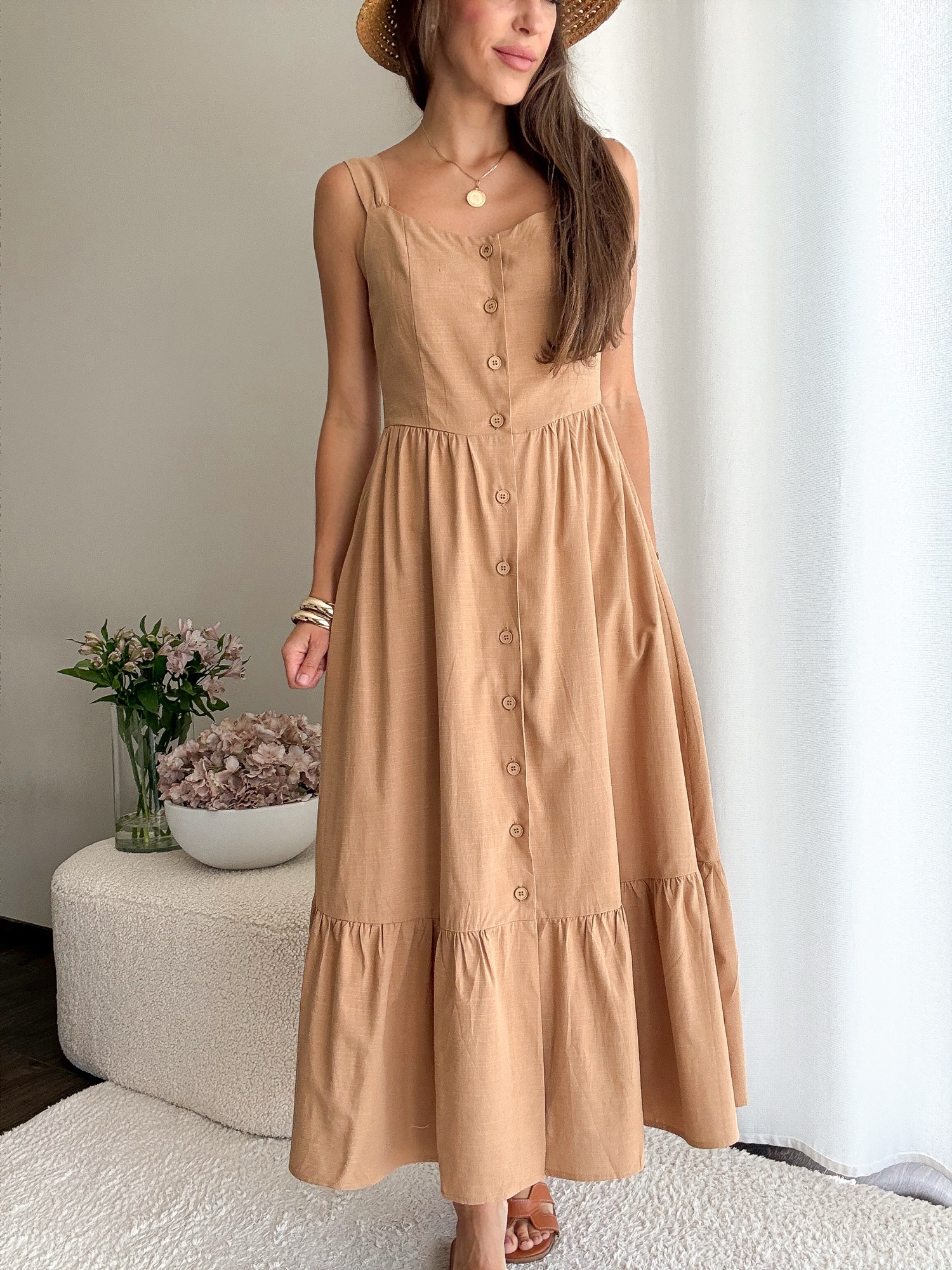 Sukienka retro camel