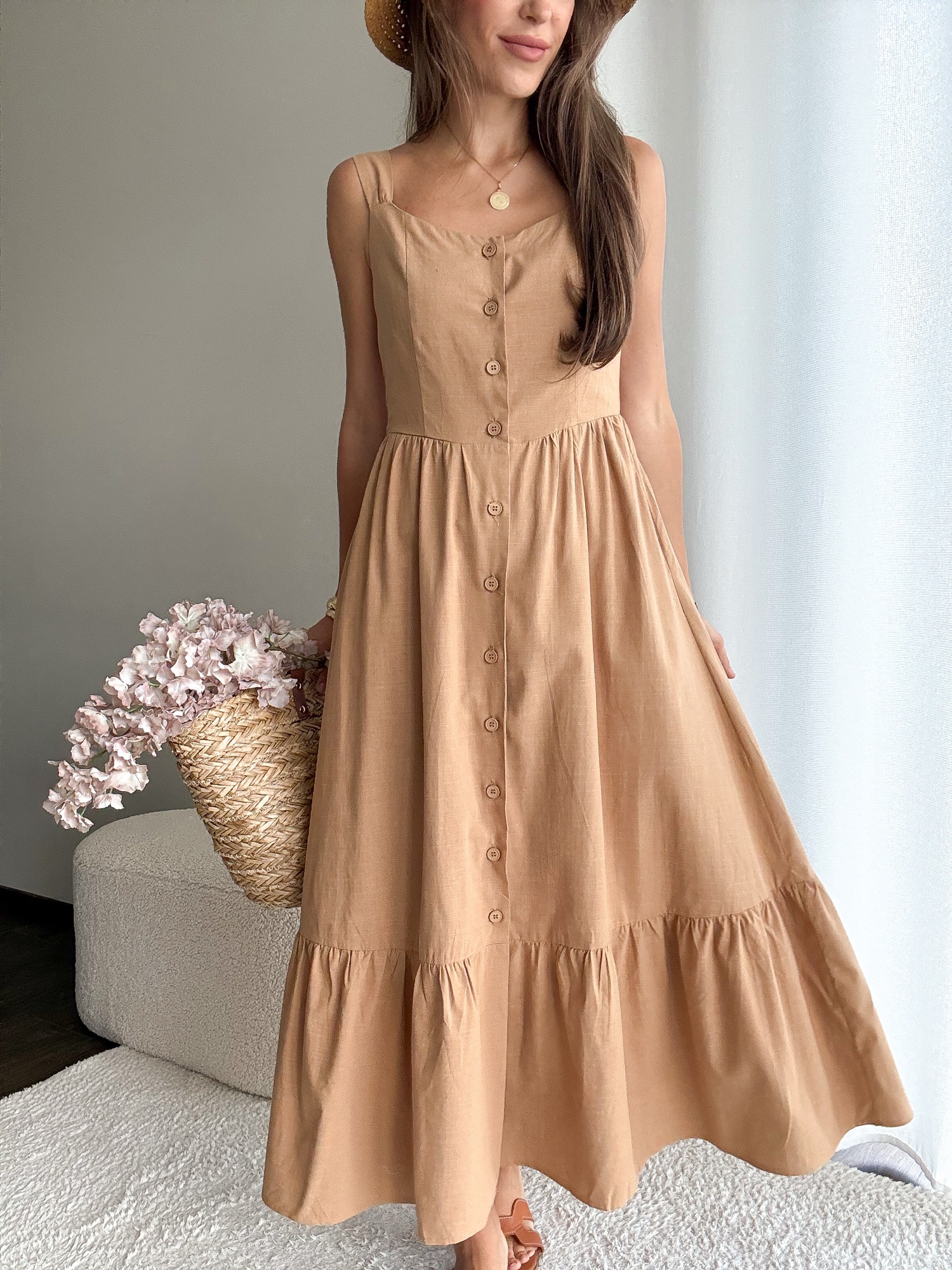 Sukienka retro camel