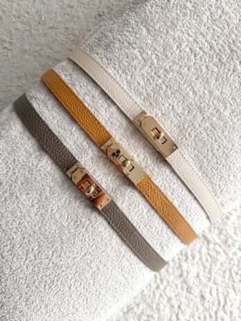 Pasek Hermiona 100% skóra camel, beż, fango