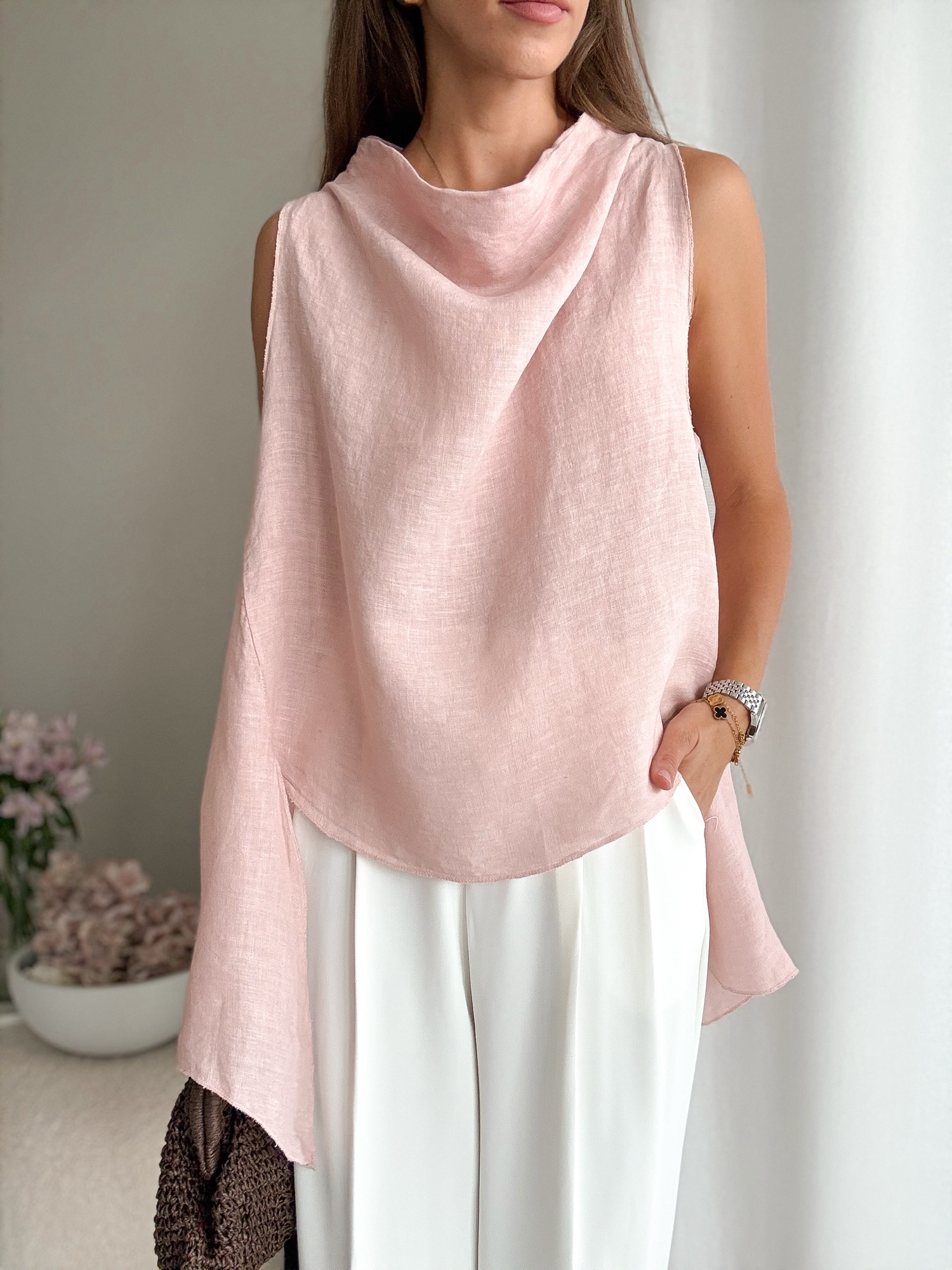 Bluzka Rodos róż - 100% len - obrazek 4