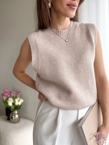 Bezrękawnik Amber beż – 100% wełna