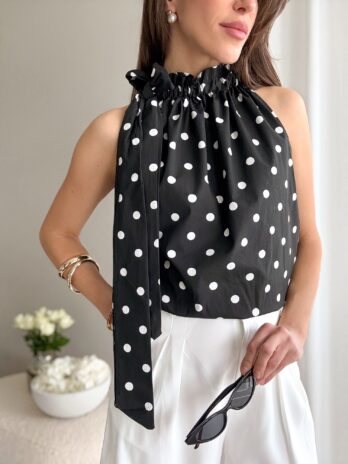 Top w grochy czarny – 100% bawełna