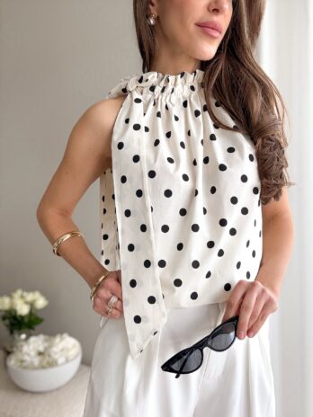 Top w grochy ecru – 100% bawełna