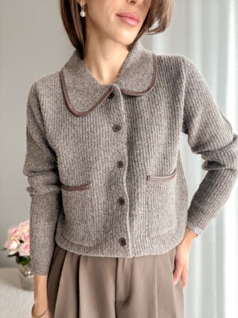 Cardigan z kołnierzykiem taupe
