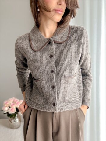 Cardigan z kołnierzykiem taupe