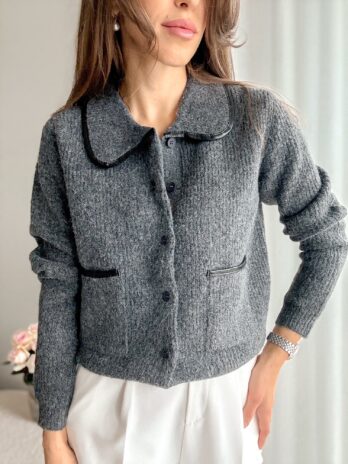 Cardigan z kołnierzykiem szary