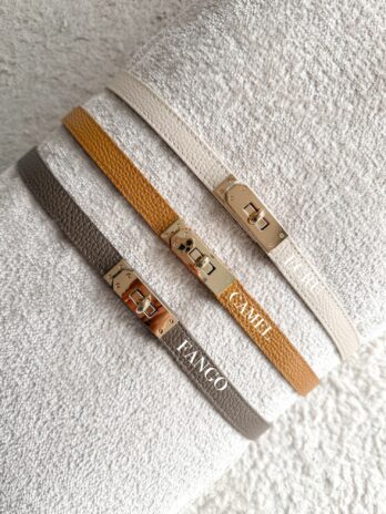 Pasek Hermiona 100% skóra camel, beż, fango