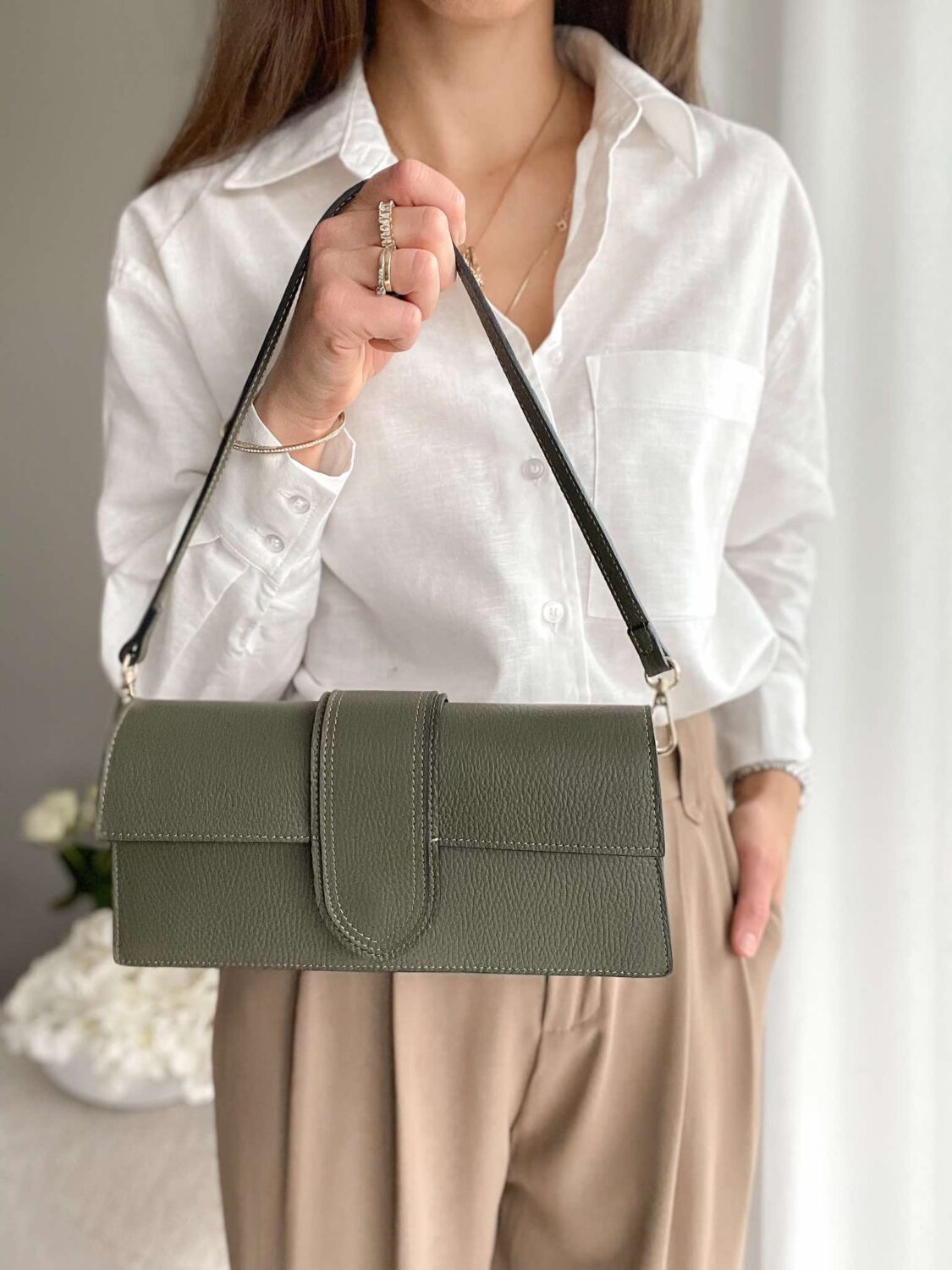 Torebka Hebe khaki 100% skóra naturalna - obrazek 4